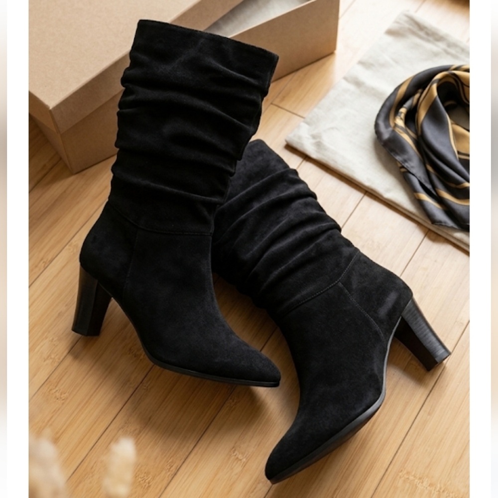 Worthington Black Mid Calf Suede Leather Boots sz 9M